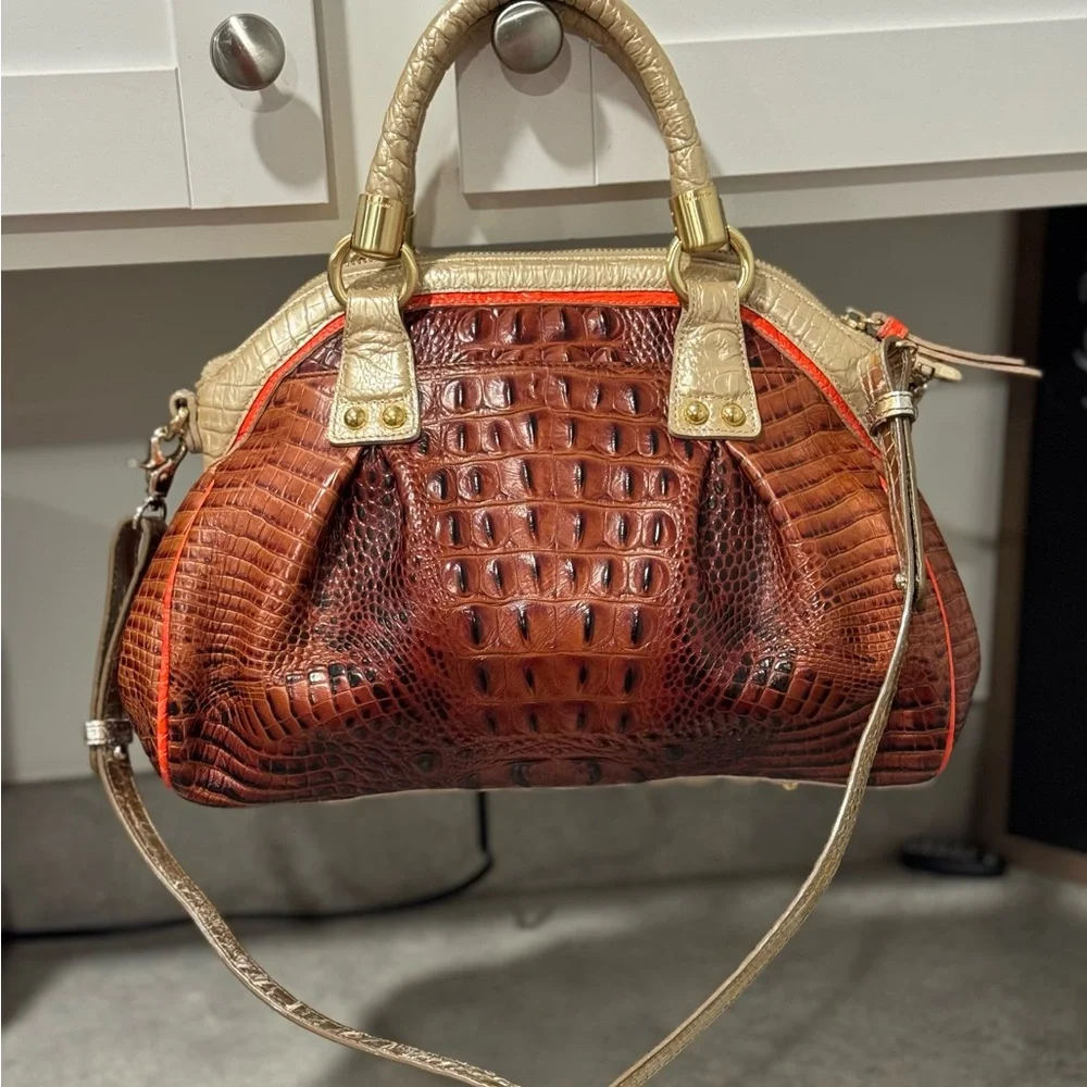Brahmin Lisa Prosecco Tri-Colored Croc-Embossed Leather Satchel! Preowned!! - Picture 3 of 13